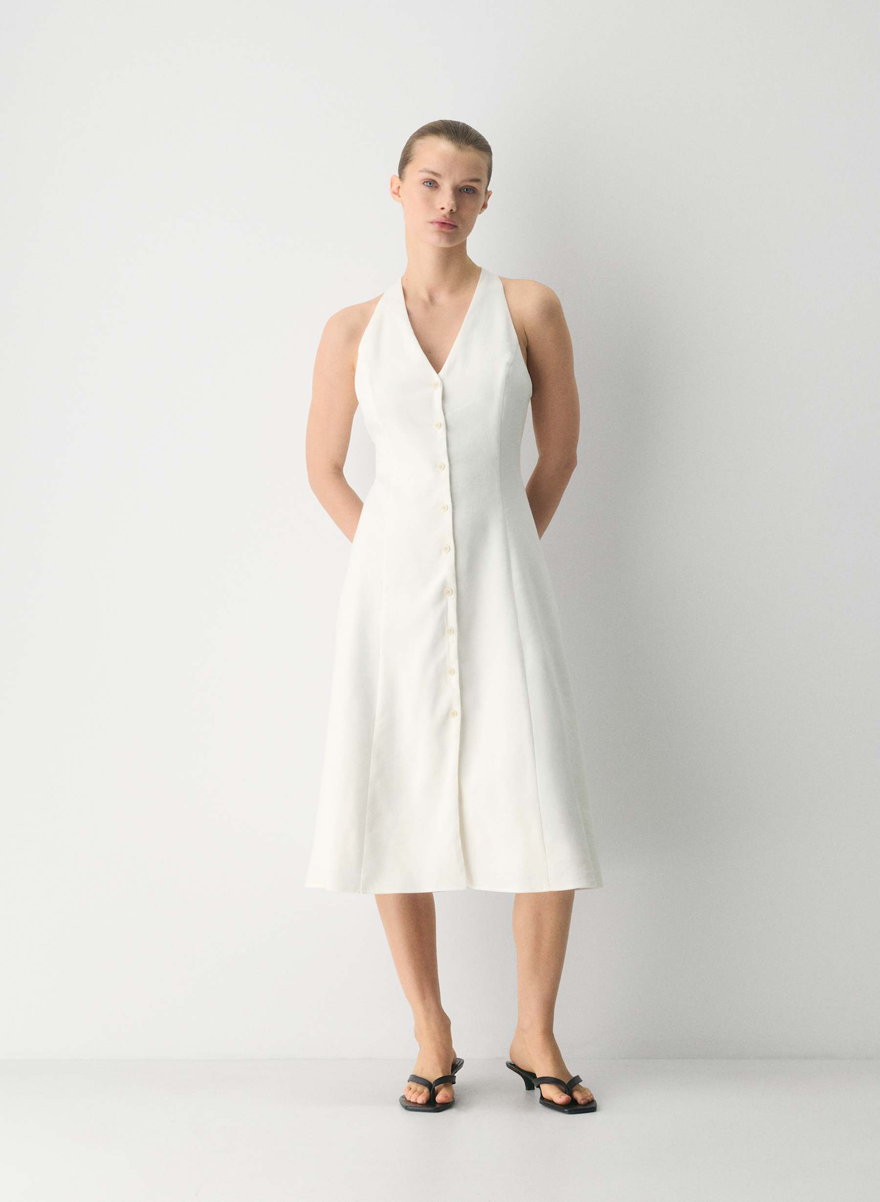 Babaton Ventura Linen Halter Dress — photo 1