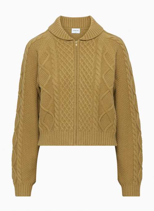 GIGI SWEATER - Merino wool cable-knit zip-up sweater