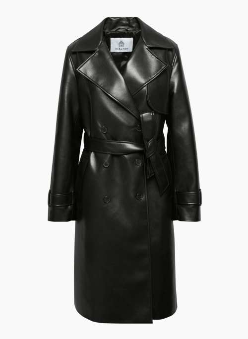 NEW TABLOID TRENCH COAT - Double-breasted long Vegan Leather trench coat