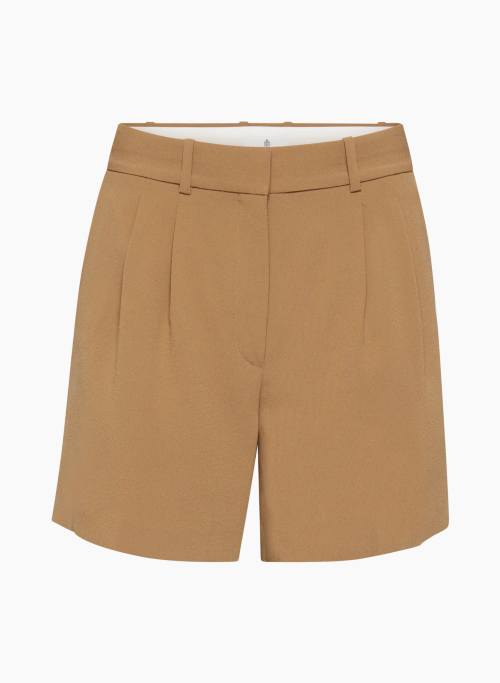 PLEATED MID-THIGH SHORT - High-waisted pleated crepe shorts