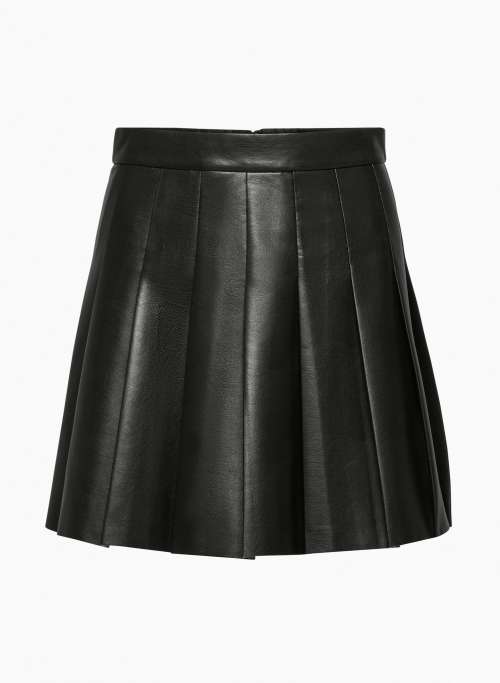 OLIVE MICRO PLEATED SKIRT - Pleated Vegan Leather micro skirt