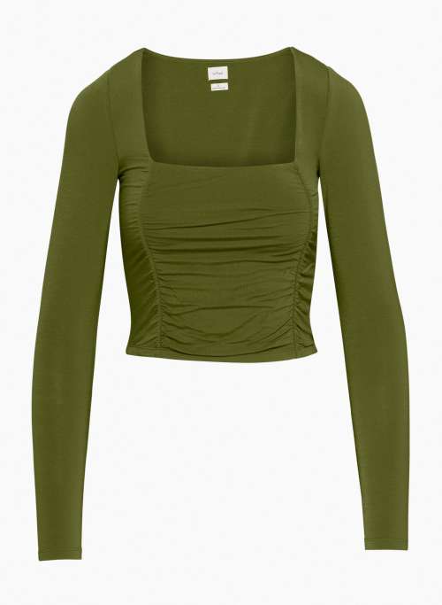 LYDIA TOP - Ruched square-neck longsleeve