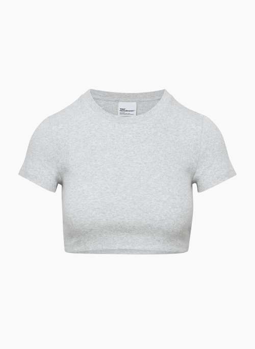 HOMESTRETCH™ CREW CROPPED T-SHIRT - Stretchy ribbed cotton crewneck t-shirt