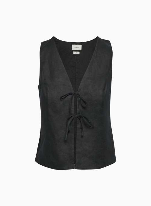 WINDSOR LINEN TOP - Sleeveless V-neck linen blouse