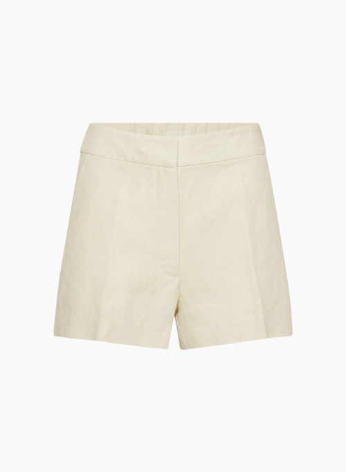 THE LIMITLESS LINEN MINI SHORT - High-waisted flat-front wide-leg linen shorts