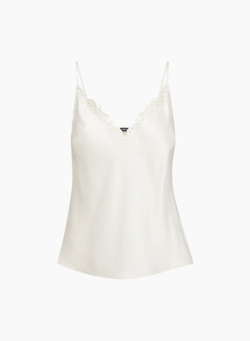 FLEUR SATIN CAMISOLE - V-neck satin camisole with embroidery detailing