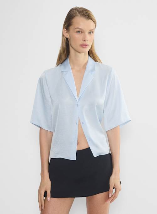 oversized satin button down shirt