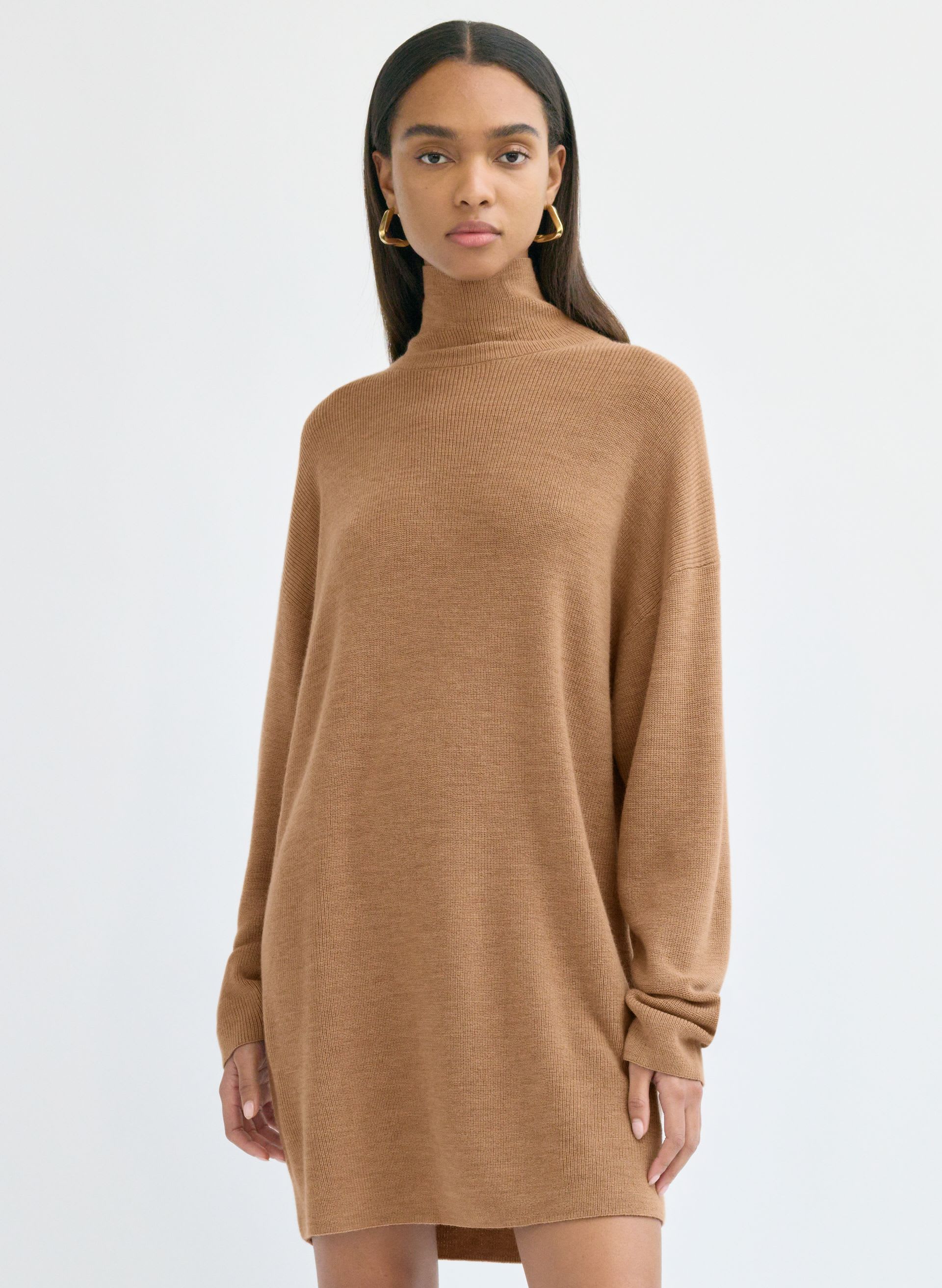 Oversized Turtleneck Tan Sweater Dress Outfit Hotojiny Fall Winter Dresses  For Women Oversized Turtleneck Casual