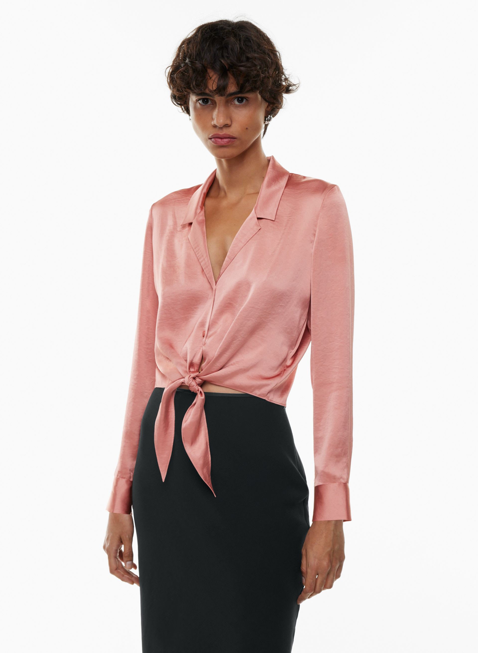 Tie-Front Satin Blouse | Aritzia US