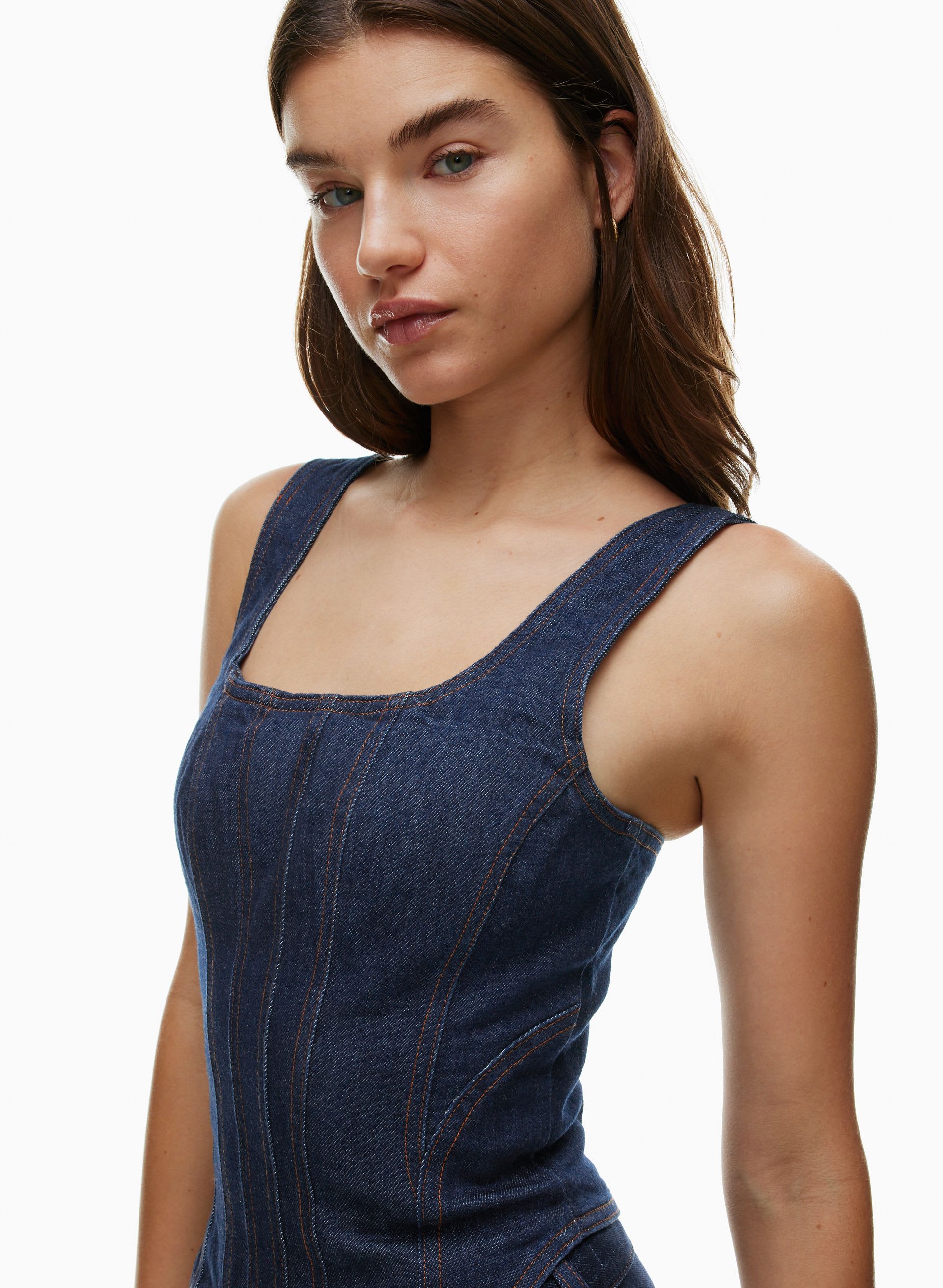 knee length dresses for ladies Isabella Denim Bustier Dress