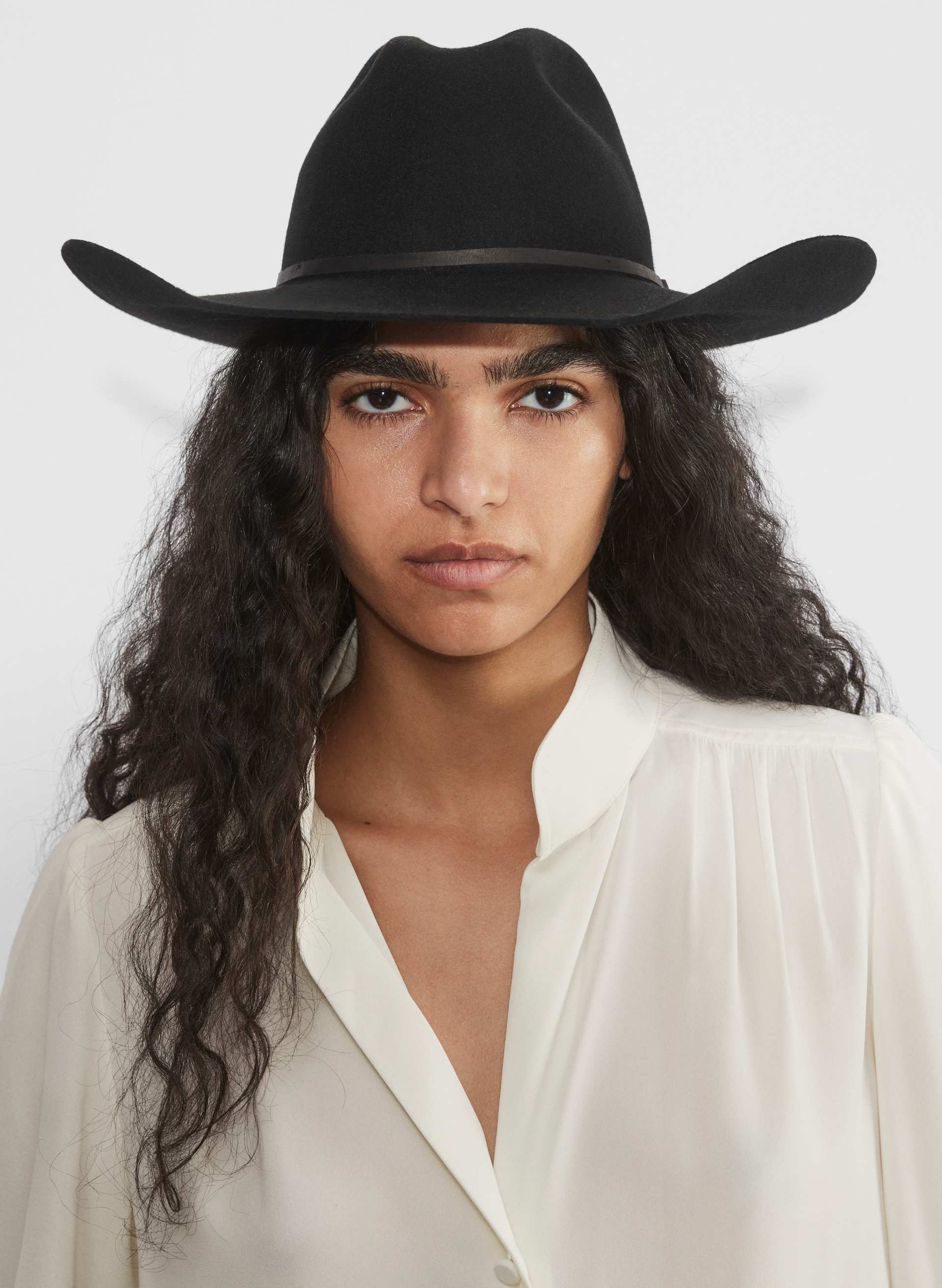 NWT Auxillary for Aritzia Black Classic Western Wide Brim Hat w Bow Detail S/M Journey Cattleman Cowboy Hat | Aritzia US main image 4