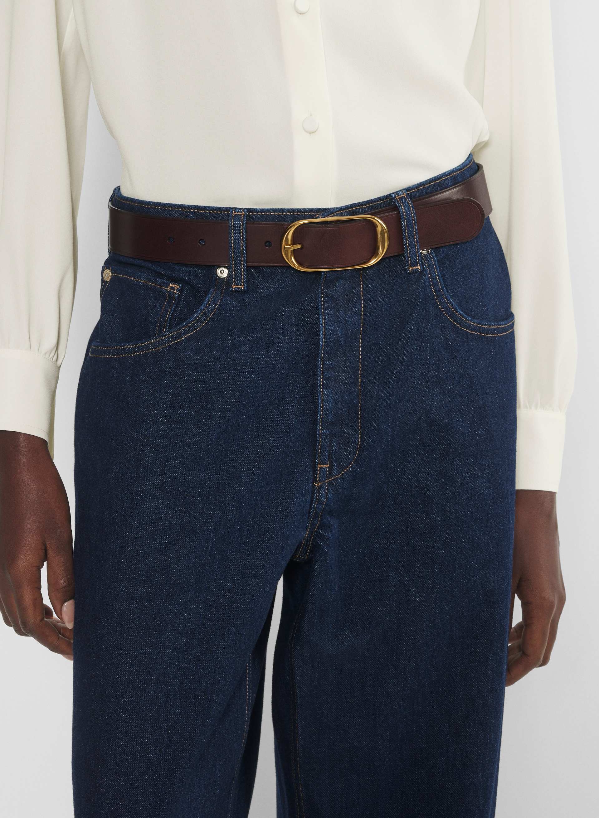 Halo Solid Brass Leather Belt | Aritzia US