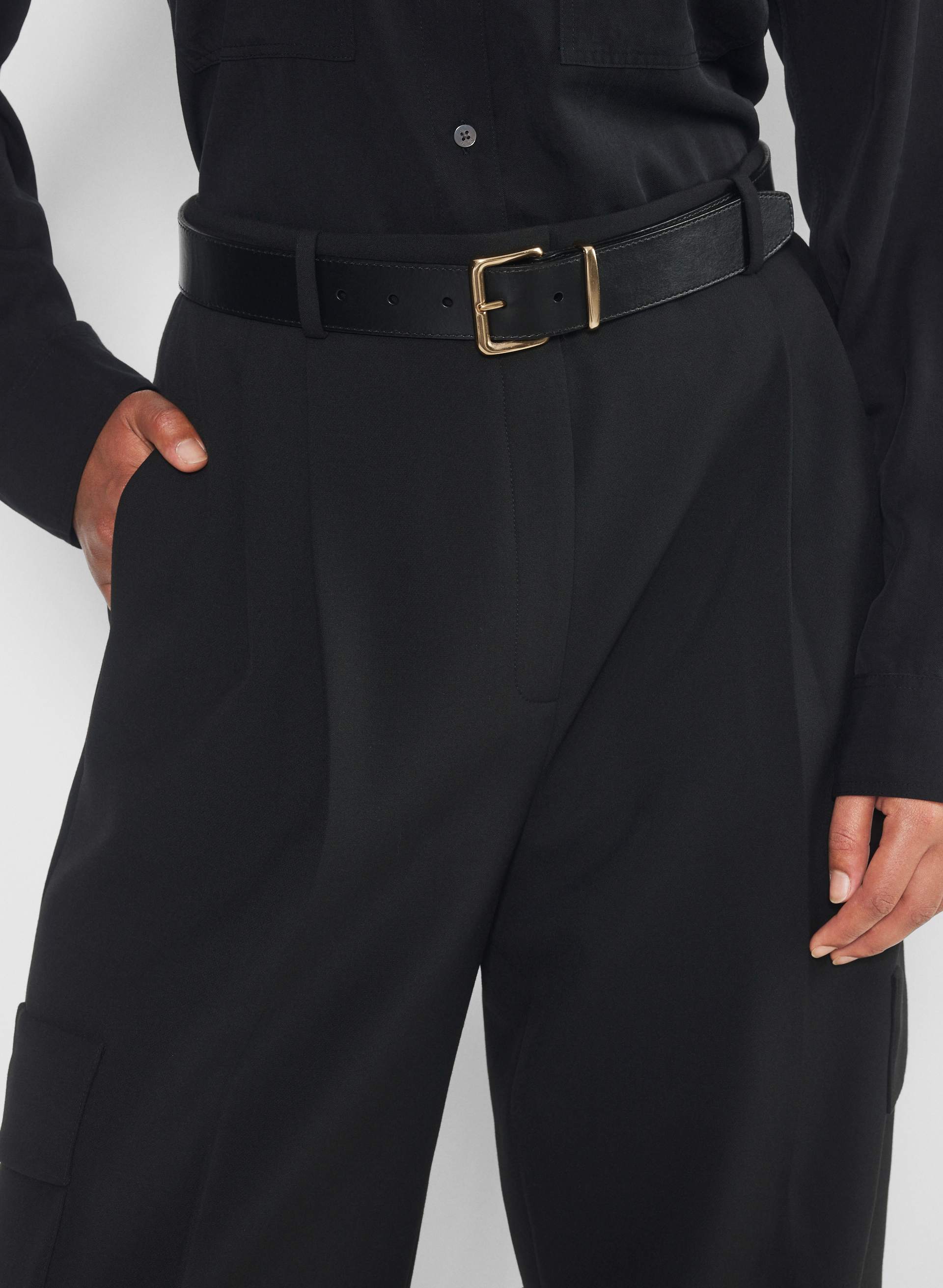 Emblem Solid Brass Leather Wide Belt | Aritzia US display picture 3