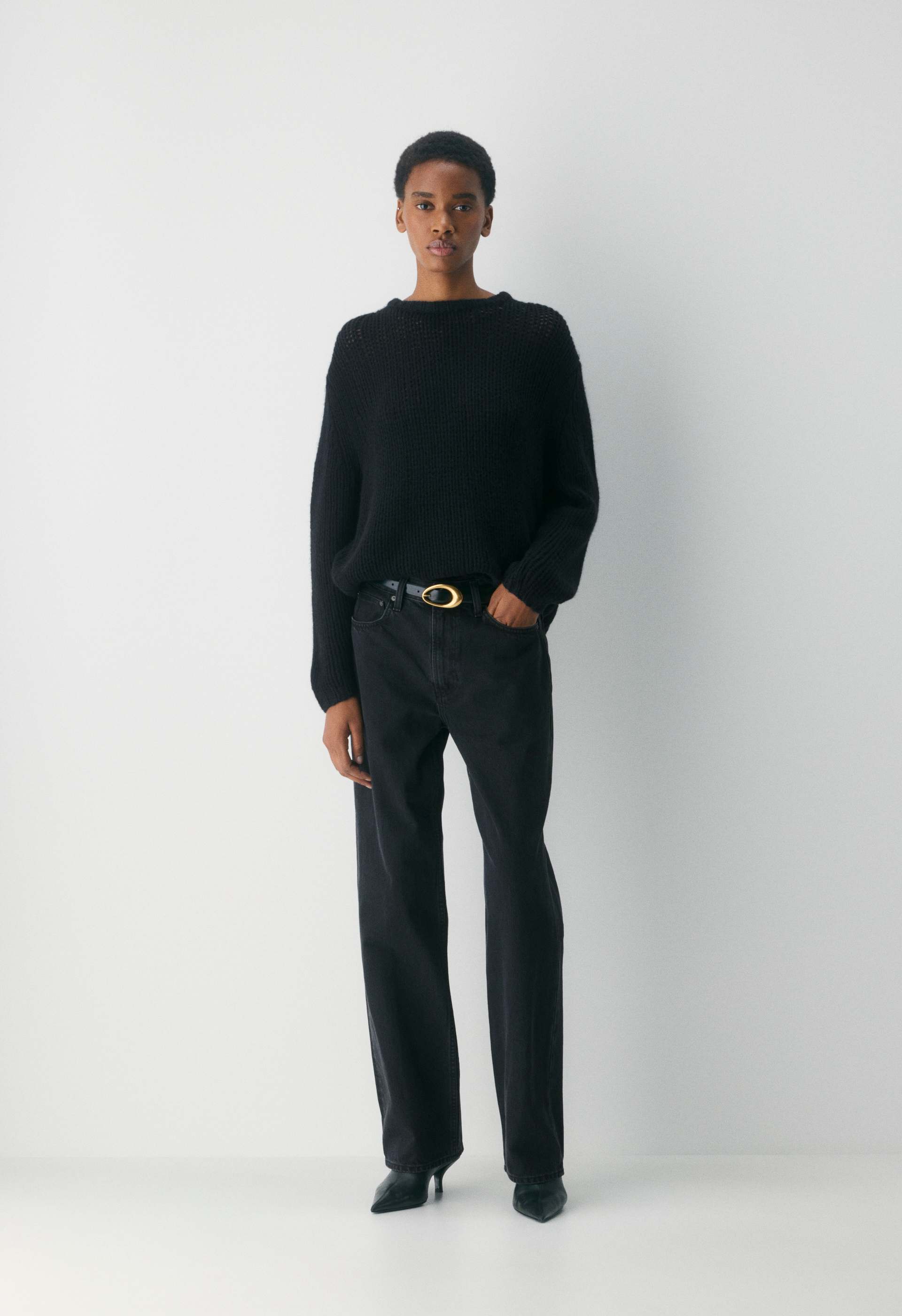 Mesh Cashmere Oversized Crew Sweater