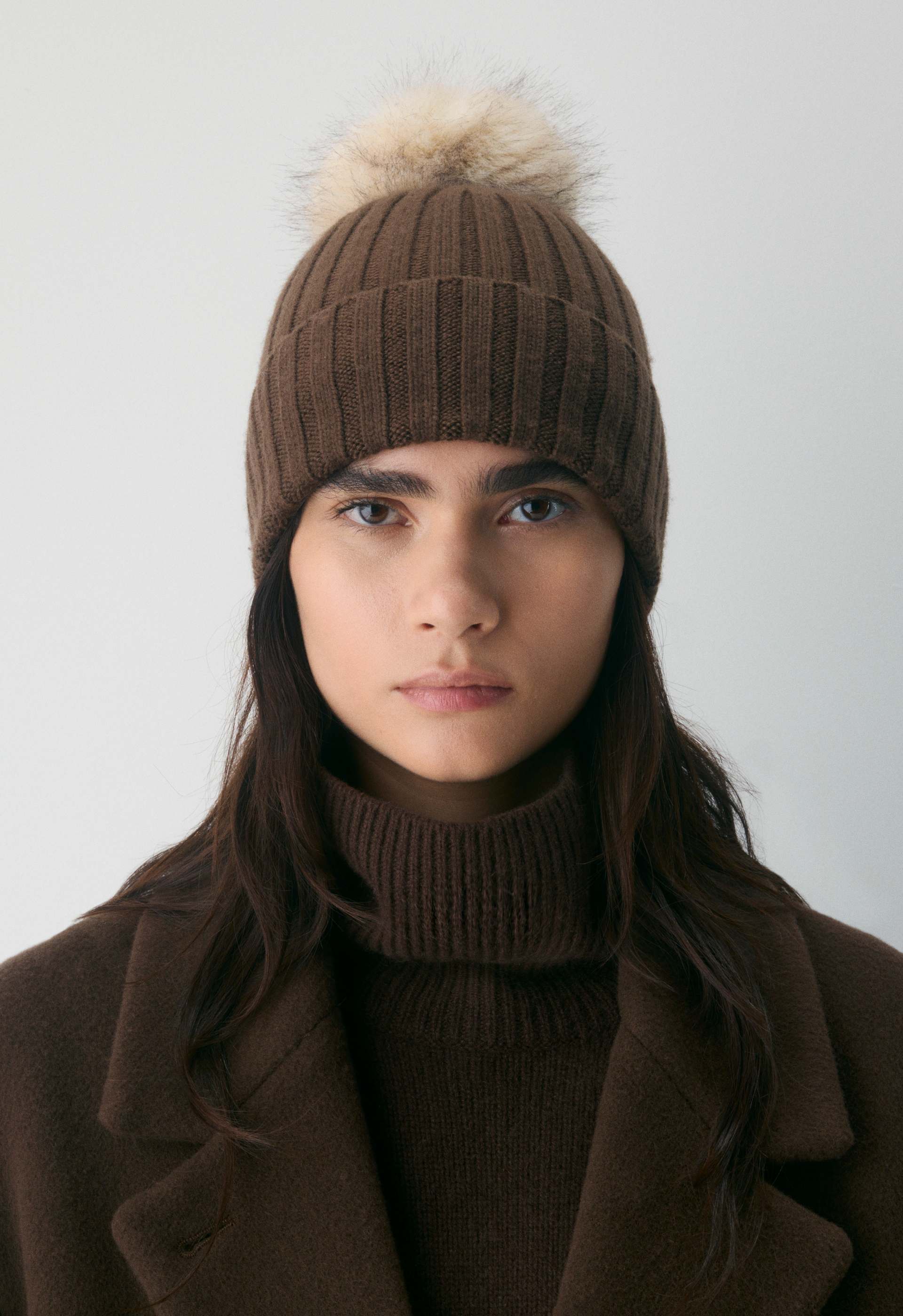 Merino Wool Rib Cuffed Pom Beanie