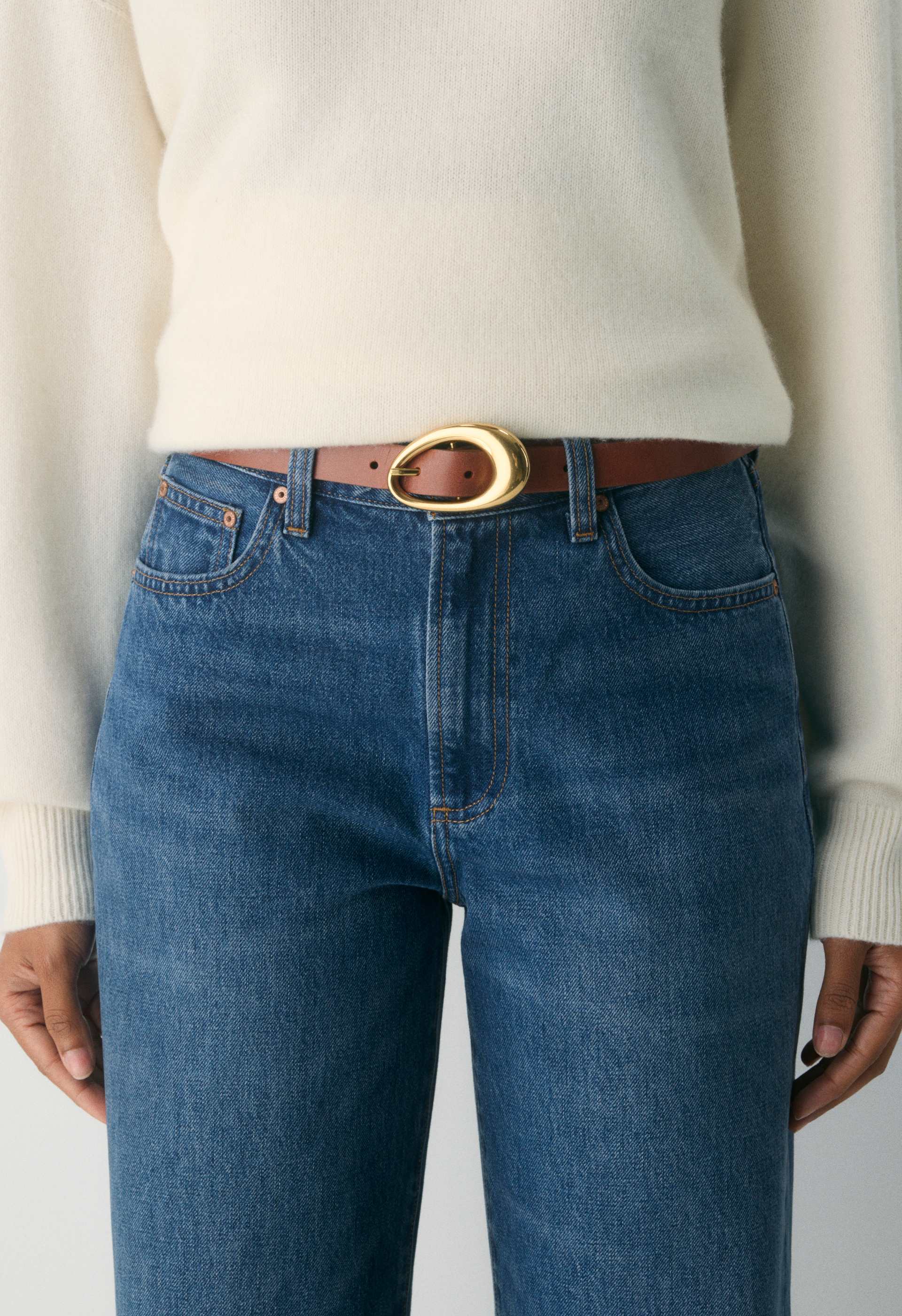 Perennial Solid Brass Leather Belt