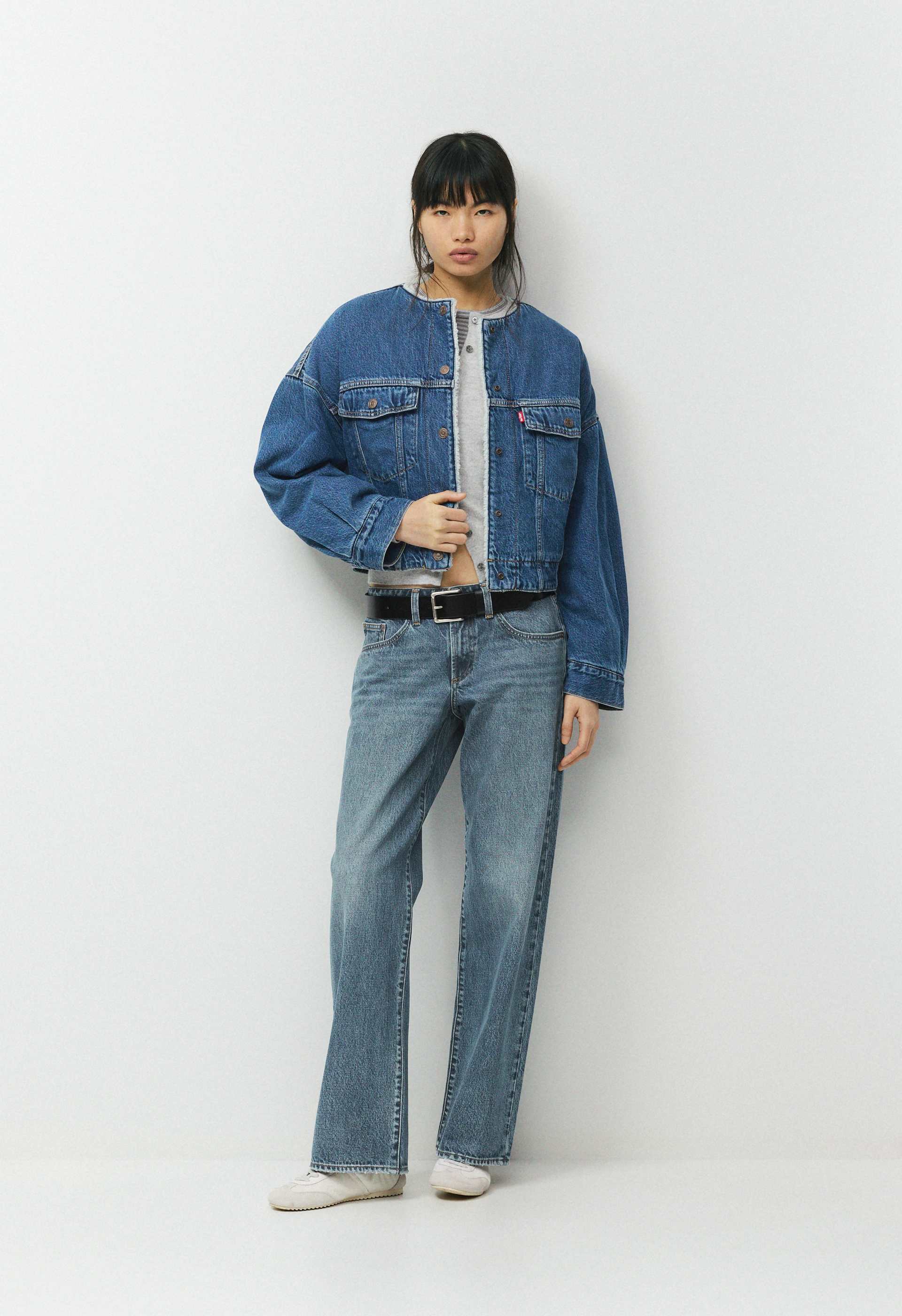 Levi's Collarless Crop Sherpa Trucker Jacket