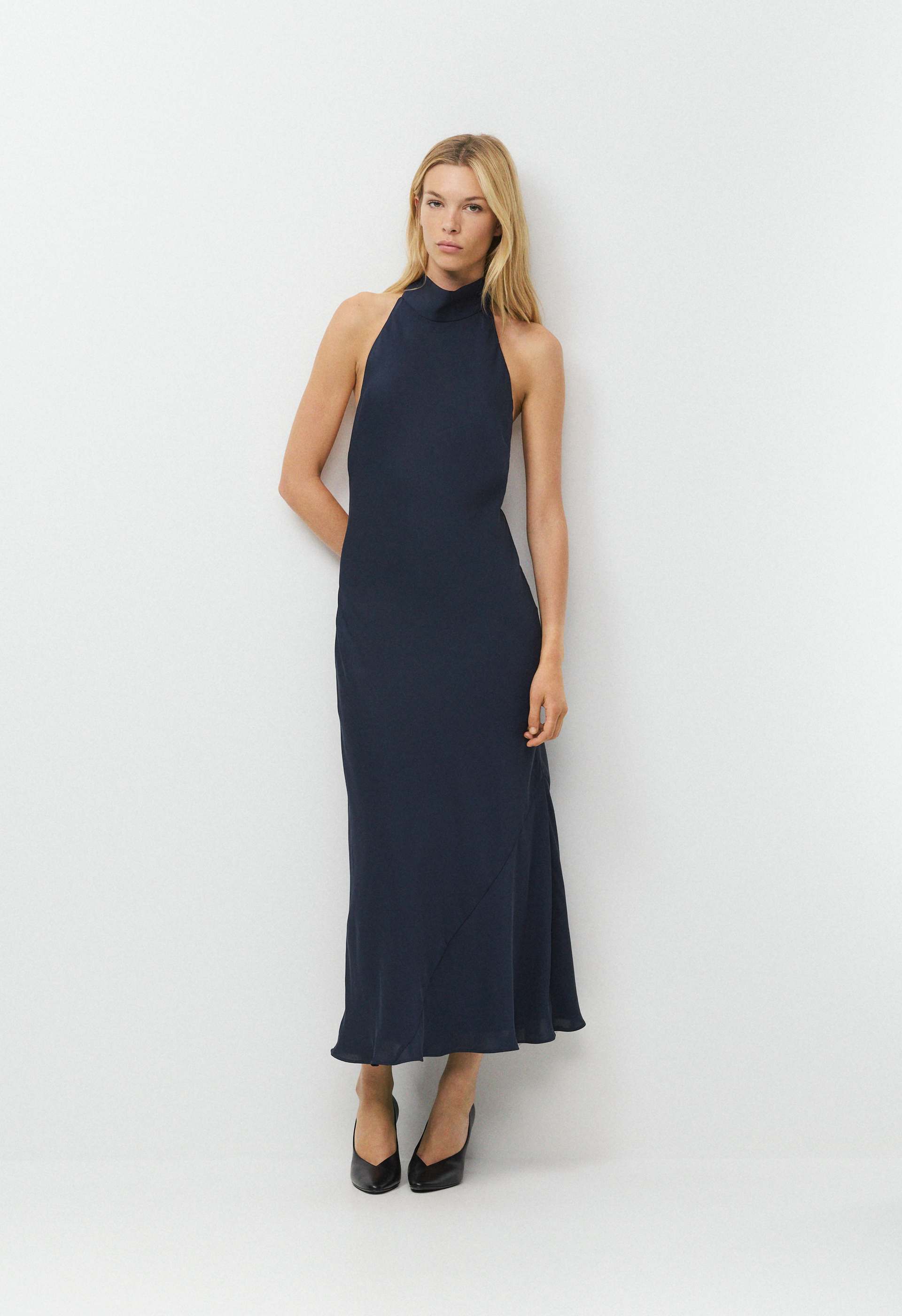 navy blue halter top dress Tidal Satin halter neckline dress