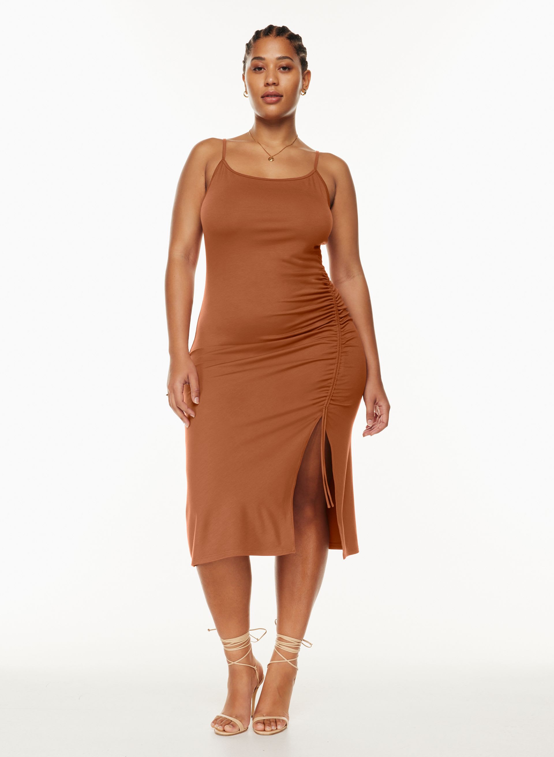 knee length dresses for ladies Mia Side Ruched Tank Dress – Trinity Clothing main image 0