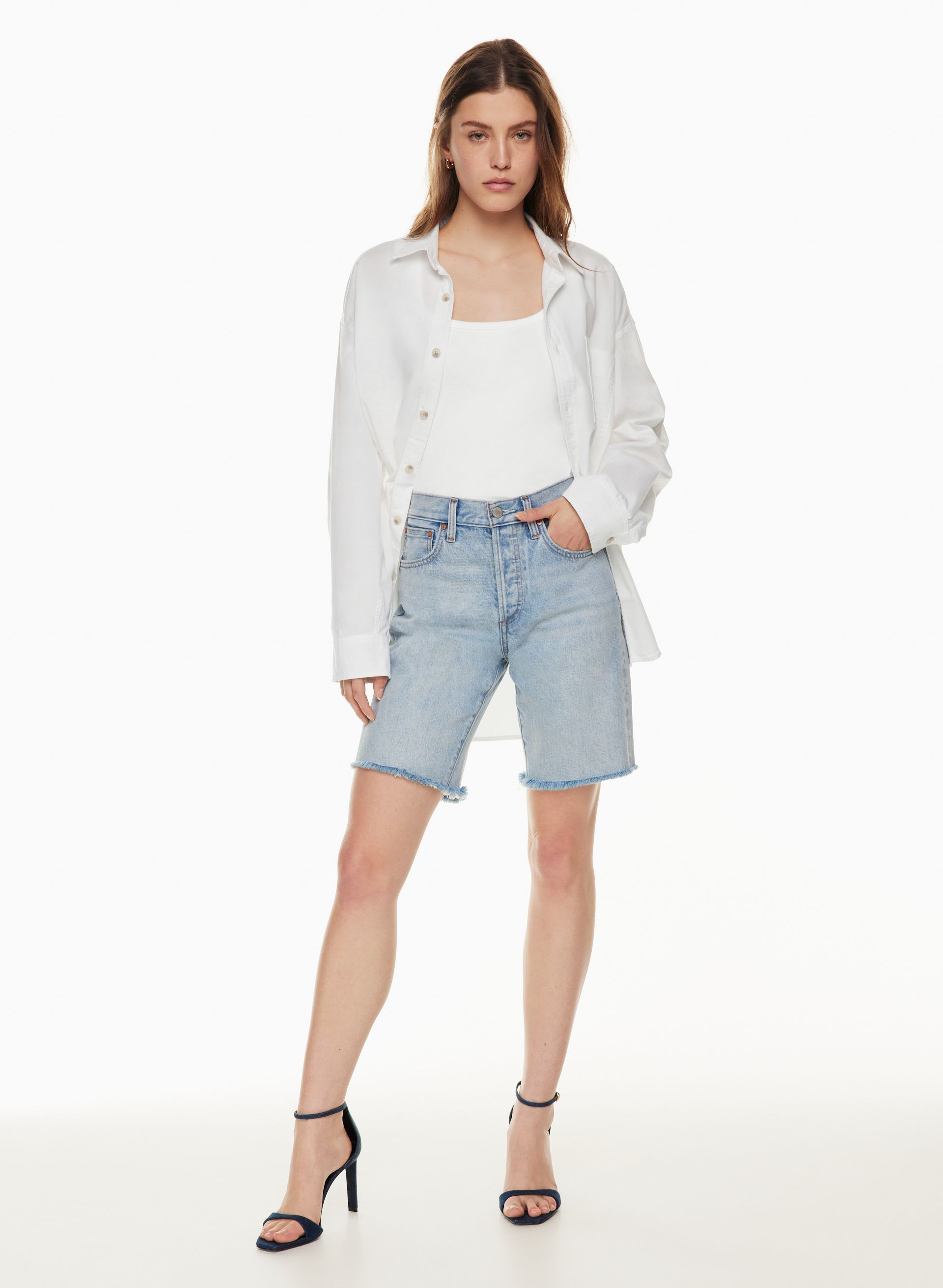 Denim Forum The Yoko Hi-Rise Long Jean Short | Aritzia US