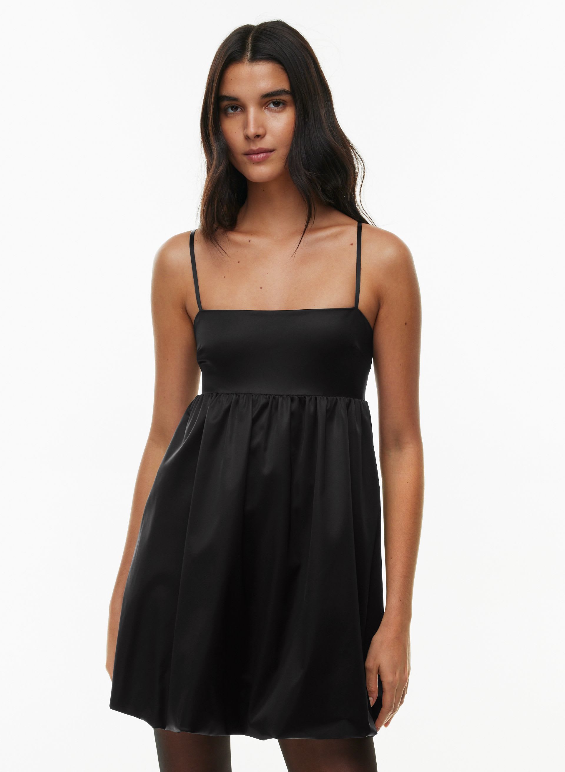 black satin bubble dress Cicinia Black Homecoming Dress Strapless A-Line Bubble Mini Dress