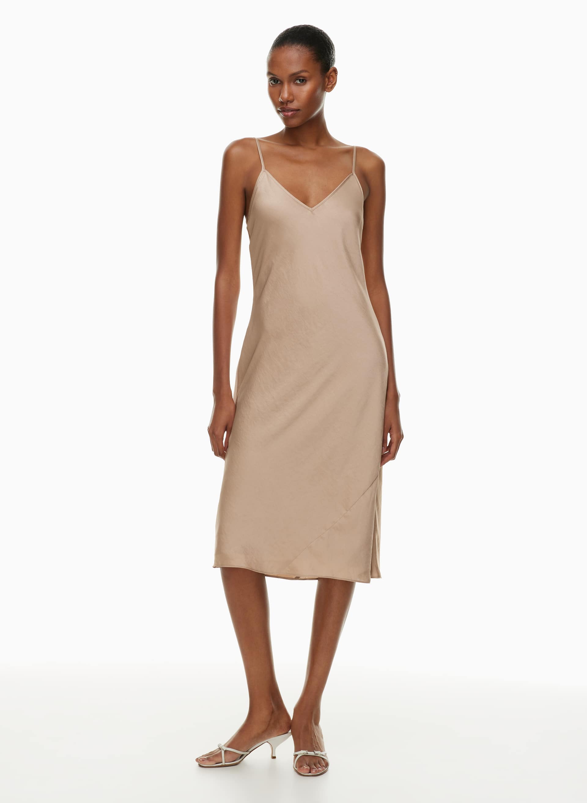 aritzia satin slip dress Aritzia Wilfred Rosy Red Only Slip Satin Midi Dress Size 2XS
