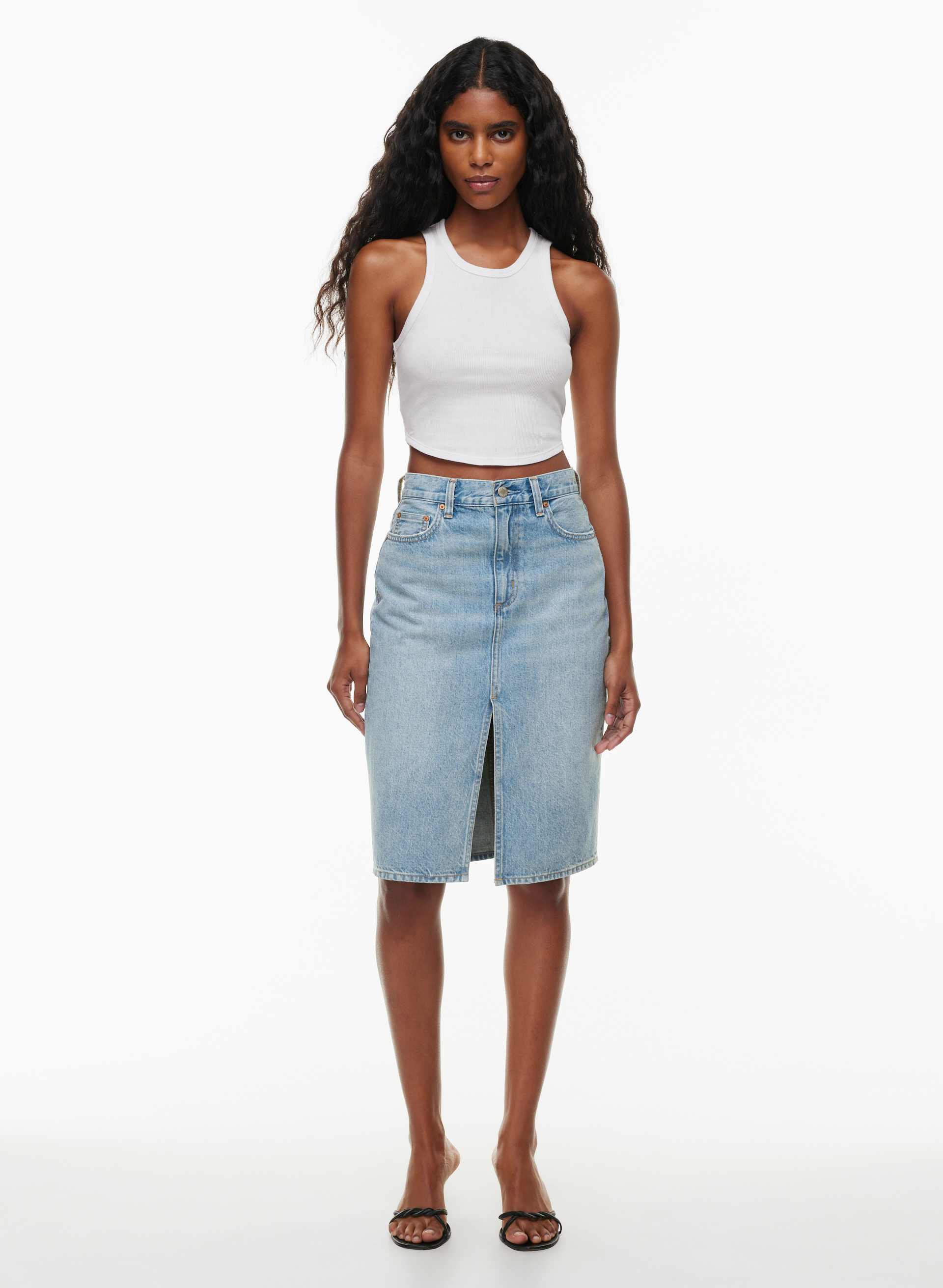 タグ付き未使用品♡エンフォルド 23AW BOX-PLEATS SKIRT M Denim Forum The '90s Pencil Midi Denim Skirt | Aritzia US