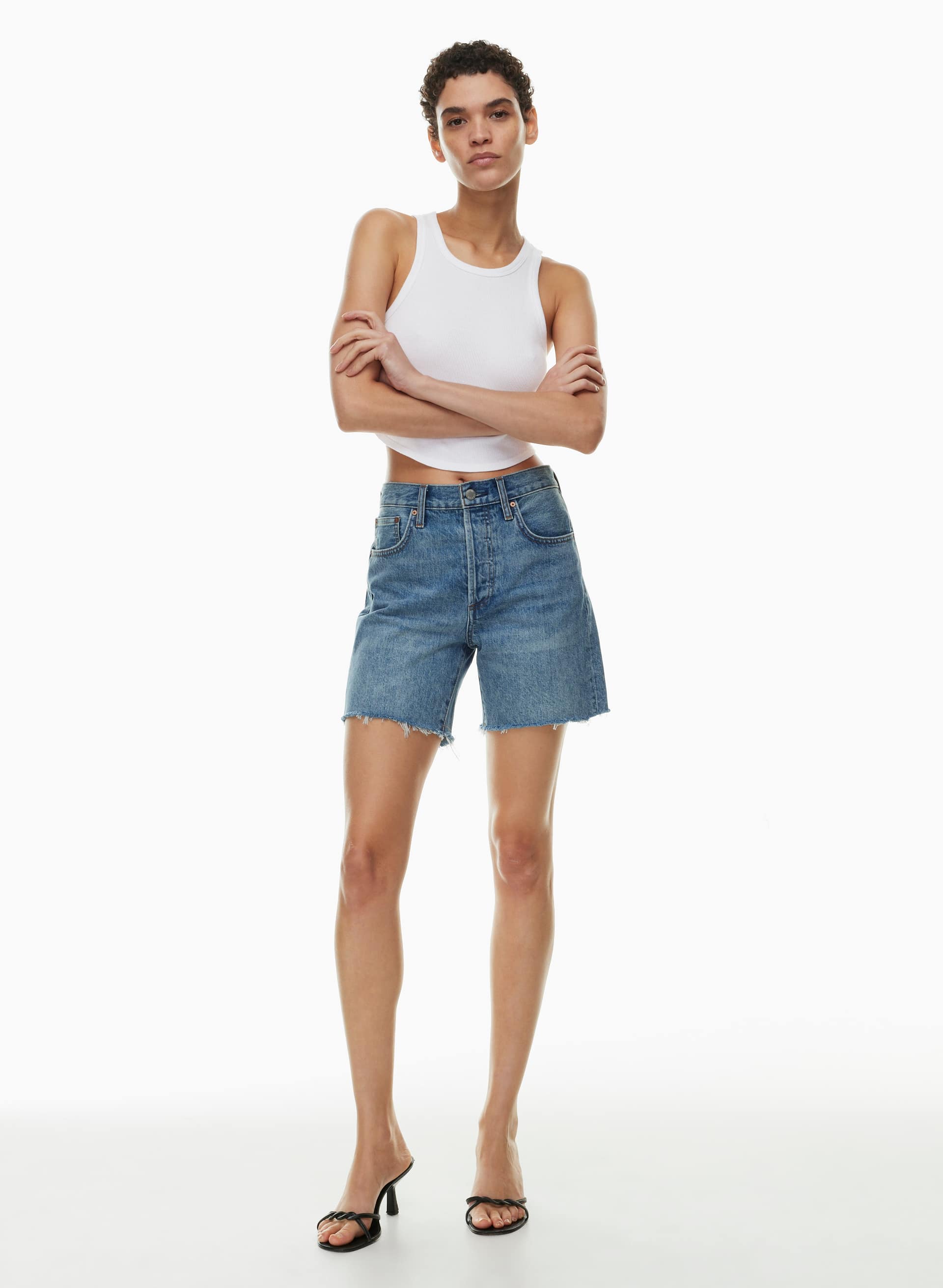 Denim Forum The Yoko Hi-Rise Mid-Thigh Denim Short | Aritzia CA