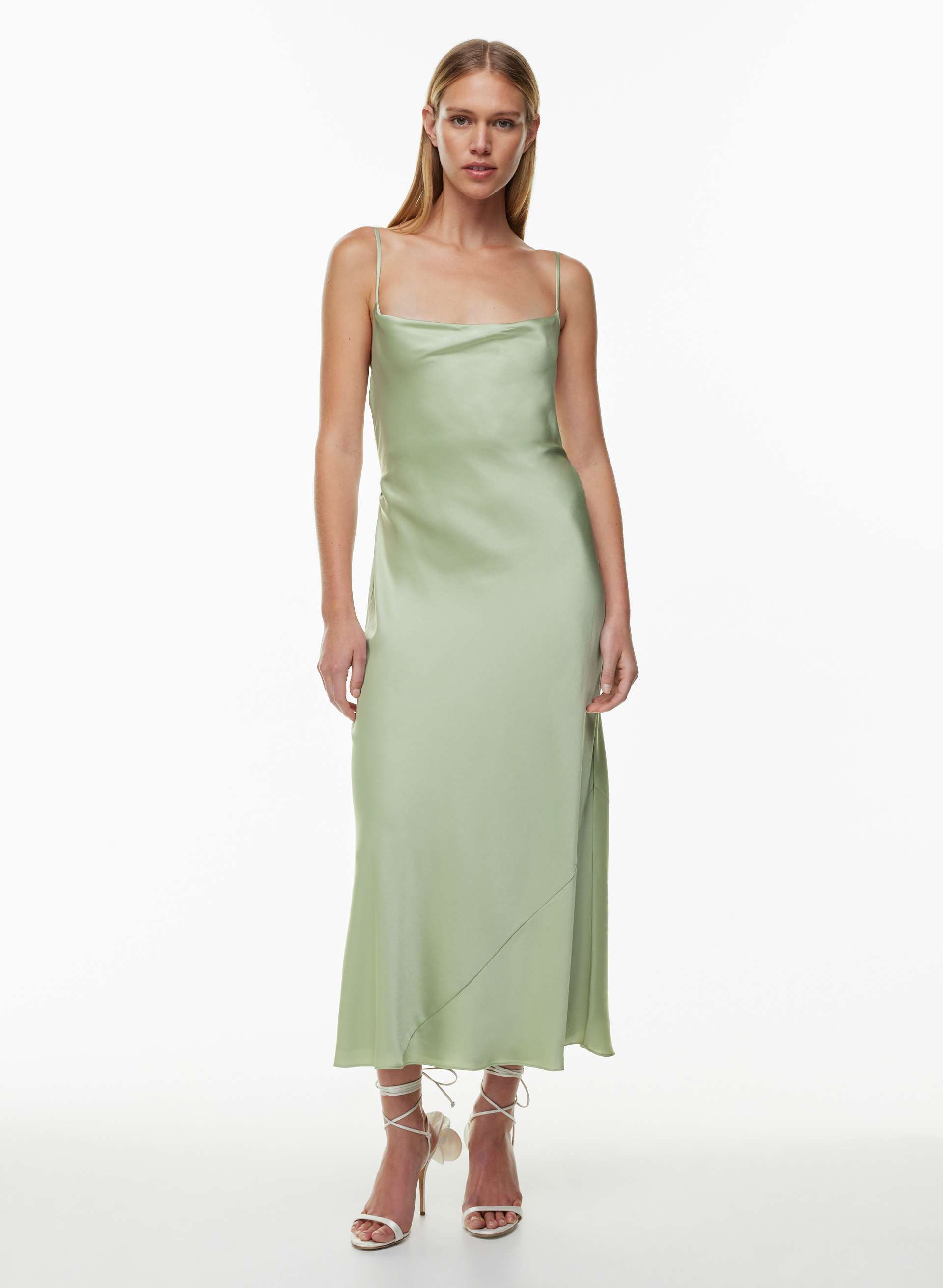 aritzia sage gree satin dress Affection Satin Maxi Dress