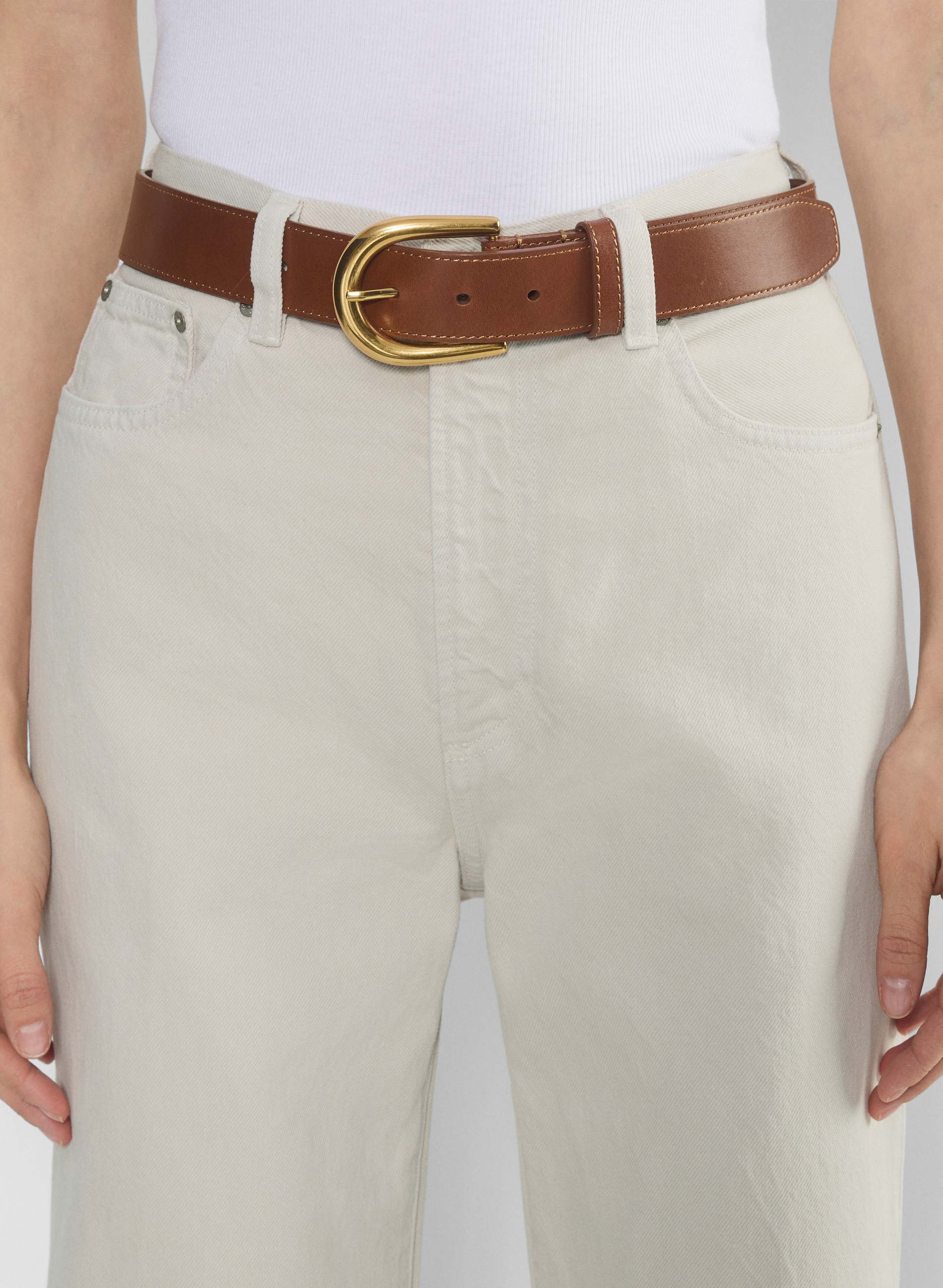 Accent Solid Brass Leather Wide Belt | Aritzia US display picture 1