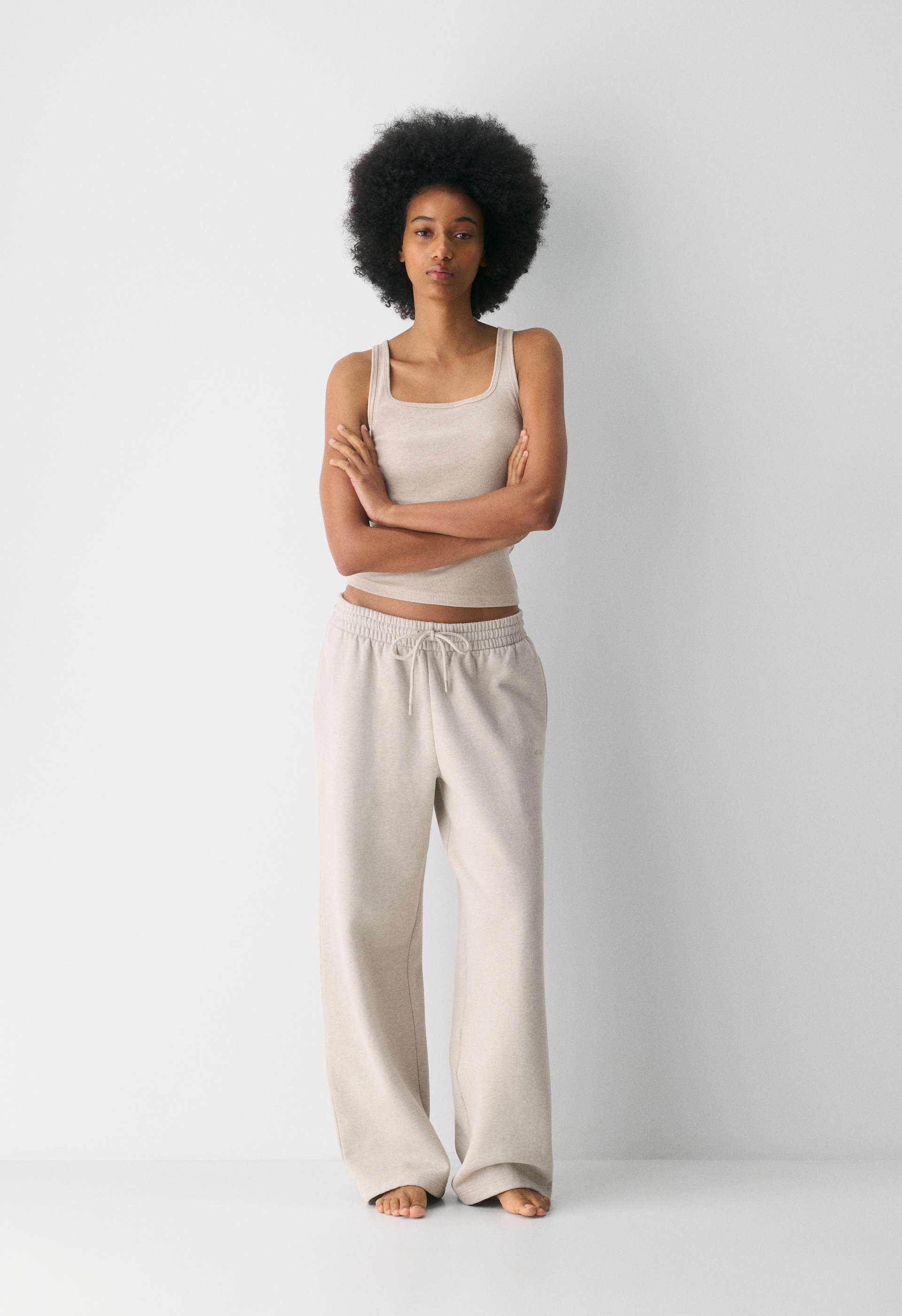 Cozy Sweatfleece Boyfriend Wide Sweatpant Color: Heather Ecru Size L