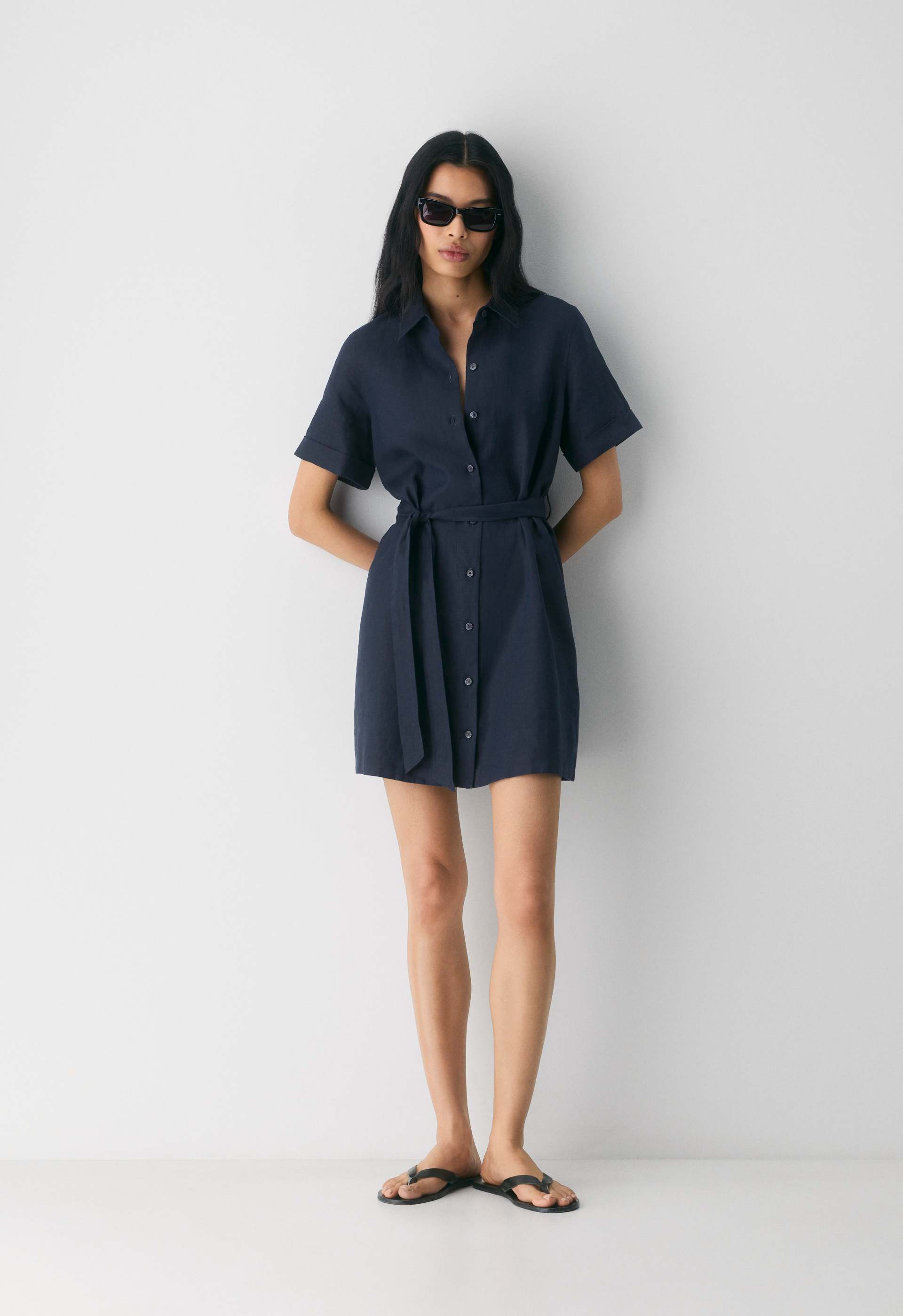 eleta linen mini dress Aritzia Wilfred Women's Eleta Linen Mini Dress in Admiral