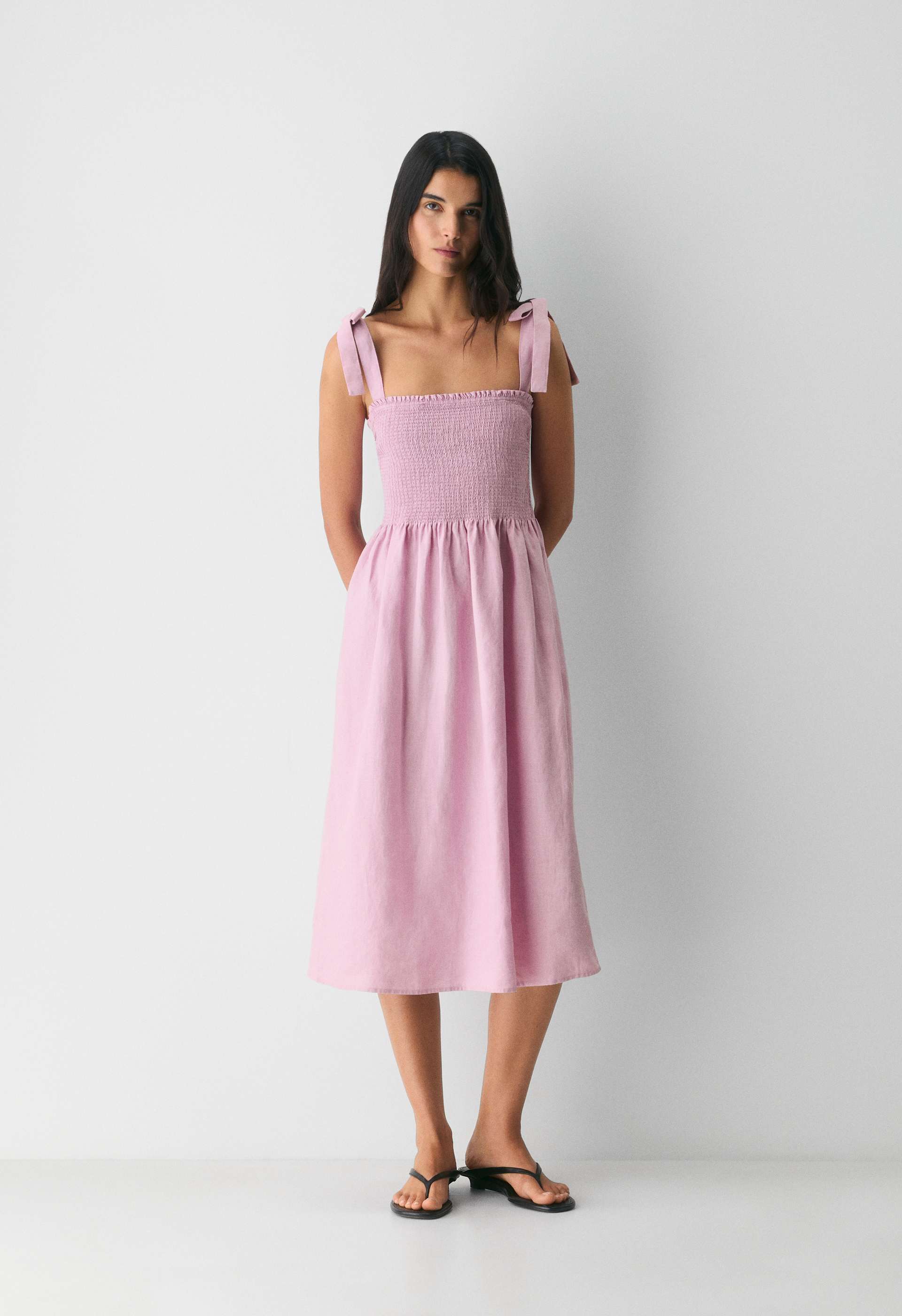 golden afternoon dress in linen Aritzia Wilfred Women's Golden Hour Linen Dress in Sweet Pea Purple