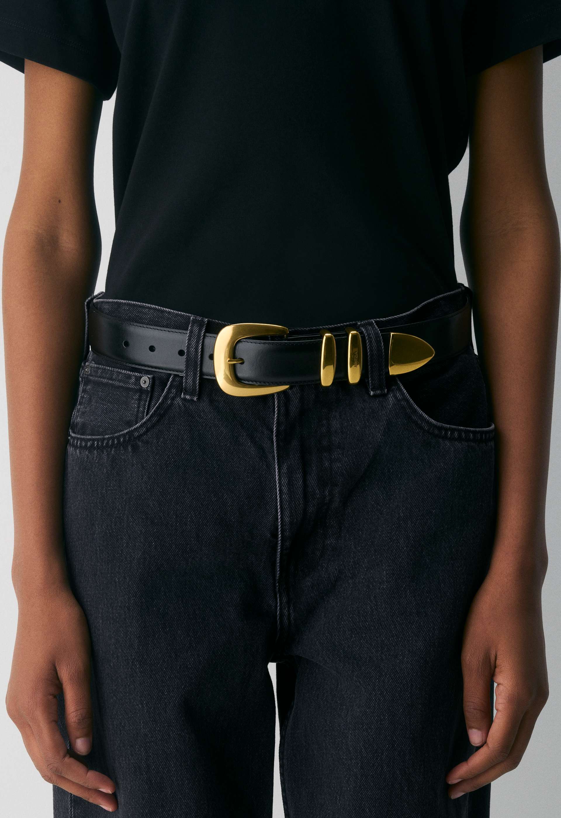 Legendary Solid Brass Leather Wide Belt | Aritzia US