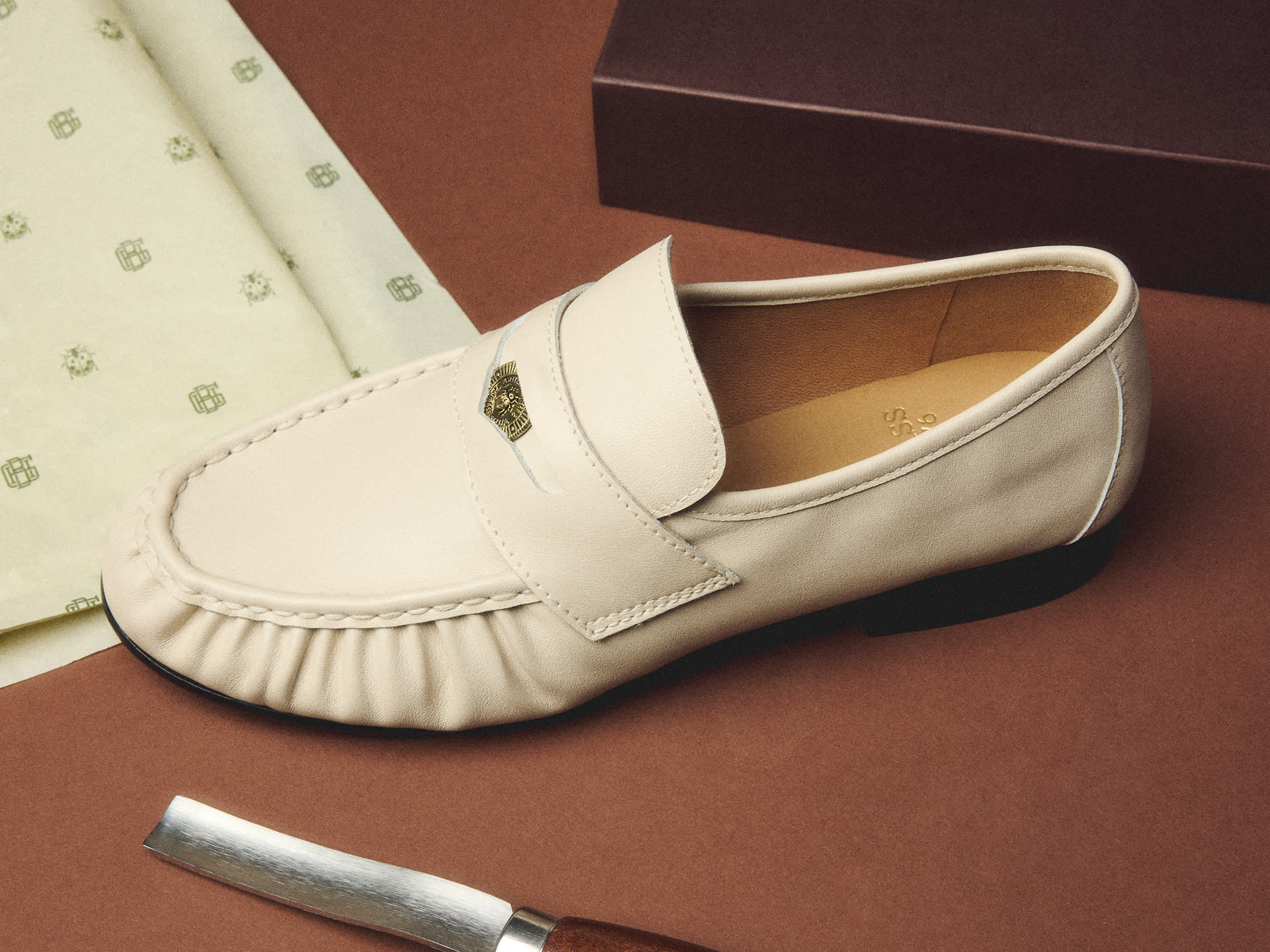 Bass beige leather loafers men’s size 11 (n89) Handmade Beige Vegan Leather Penny Loafers | Men main image 2